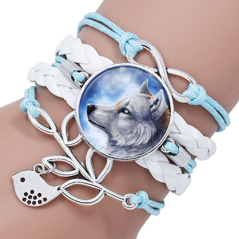 NingXiang Popular Black Color Gothic Wolf Moon Glass Dome Charm Bracelet Bangle Jewelry Love Boy Men Handmade Sirius Accessories - Wolfmall