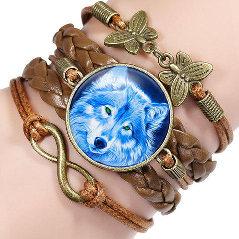 NingXiang Popular Black Color Gothic Wolf Moon Glass Dome Charm Bracelet Bangle Jewelry Love Boy Men Handmade Sirius Accessories - Wolfmall