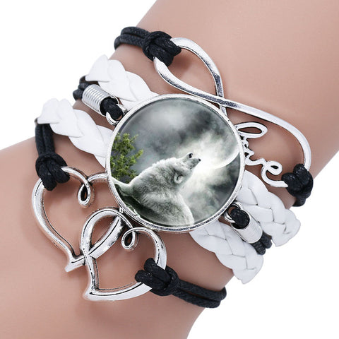 NingXiang Popular Black Color Gothic Wolf Moon Glass Dome Charm Bracelet Bangle Jewelry Love Boy Men Handmade Sirius Accessories - Wolfmall