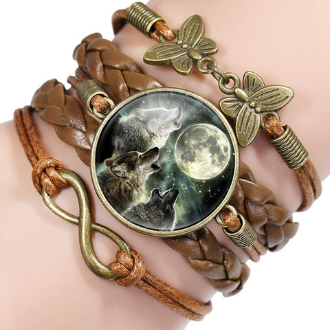 NingXiang Popular Black Color Gothic Wolf Moon Glass Dome Charm Bracelet Bangle Jewelry Love Boy Men Handmade Sirius Accessories - Wolfmall