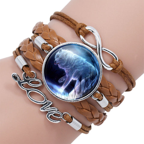 NingXiang Popular Black Color Gothic Wolf Moon Glass Dome Charm Bracelet Bangle Jewelry Love Boy Men Handmade Sirius Accessories - Wolfmall