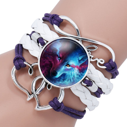 NingXiang Popular Black Color Gothic Wolf Moon Glass Dome Charm Bracelet Bangle Jewelry Love Boy Men Handmade Sirius Accessories - Wolfmall