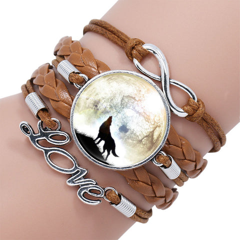 NingXiang Popular Black Color Gothic Wolf Moon Glass Dome Charm Bracelet Bangle Jewelry Love Boy Men Handmade Sirius Accessories - Wolfmall