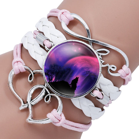 NingXiang Popular Black Color Gothic Wolf Moon Glass Dome Charm Bracelet Bangle Jewelry Love Boy Men Handmade Sirius Accessories - Wolfmall