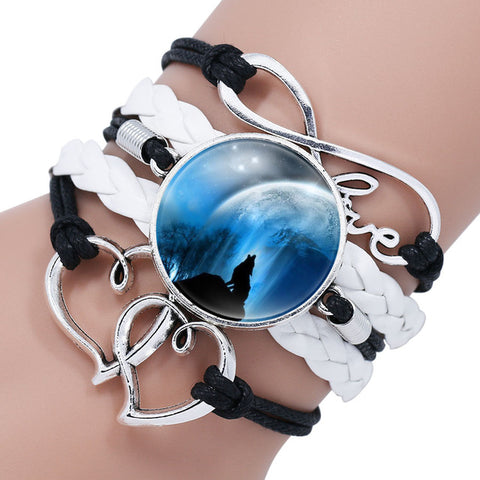 NingXiang Popular Black Color Gothic Wolf Moon Glass Dome Charm Bracelet Bangle Jewelry Love Boy Men Handmade Sirius Accessories - Wolfmall