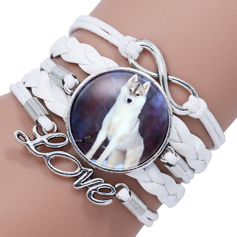 NingXiang Popular Black Color Gothic Wolf Moon Glass Dome Charm Bracelet Bangle Jewelry Love Boy Men Handmade Sirius Accessories - Wolfmall