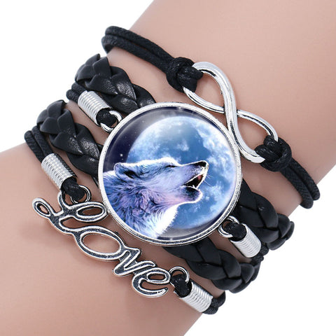 NingXiang Popular Black Color Gothic Wolf Moon Glass Dome Charm Bracelet Bangle Jewelry Love Boy Men Handmade Sirius Accessories - Wolfmall