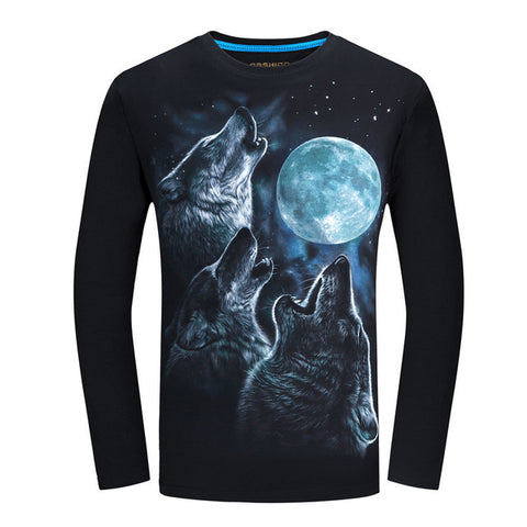 2017 Cheapest Fashion Men t-shirt long sleeve cool design 3d funny t shirt homme Wolf Printed casual top Plus Size 6XL wholesale - Wolfmall