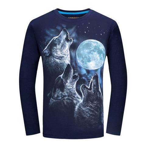 2017 Cheapest Fashion Men t-shirt long sleeve cool design 3d funny t shirt homme Wolf Printed casual top Plus Size 6XL wholesale - Wolfmall