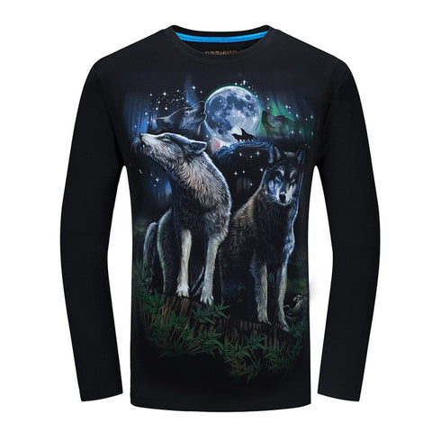 2017 Cheapest Fashion Men t-shirt long sleeve cool design 3d funny t shirt homme Wolf Printed casual top Plus Size 6XL wholesale - Wolfmall