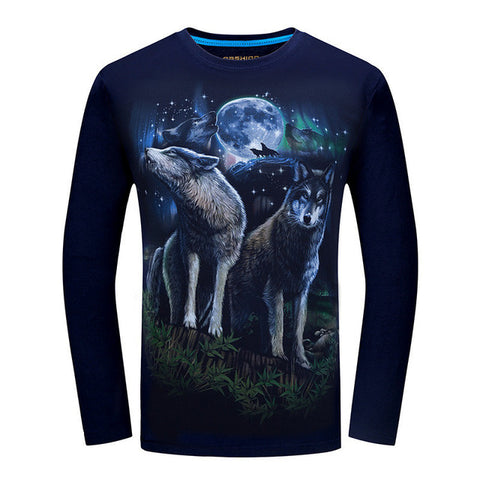 2017 Cheapest Fashion Men t-shirt long sleeve cool design 3d funny t shirt homme Wolf Printed casual top Plus Size 6XL wholesale - Wolfmall