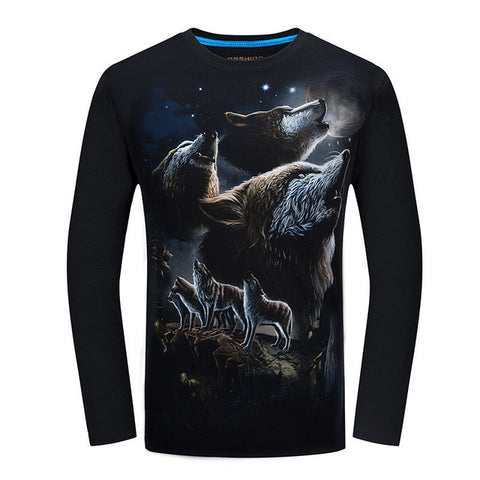 2017 Cheapest Fashion Men t-shirt long sleeve cool design 3d funny t shirt homme Wolf Printed casual top Plus Size 6XL wholesale - Wolfmall