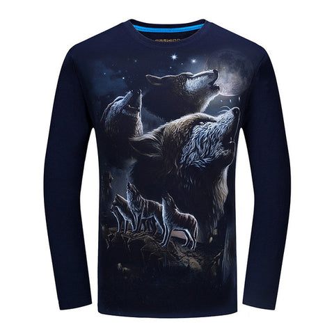 2017 Cheapest Fashion Men t-shirt long sleeve cool design 3d funny t shirt homme Wolf Printed casual top Plus Size 6XL wholesale - Wolfmall