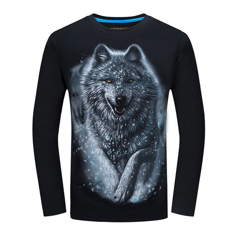 2017 Cheapest Fashion Men t-shirt long sleeve cool design 3d funny t shirt homme Wolf Printed casual top Plus Size 6XL wholesale - Wolfmall