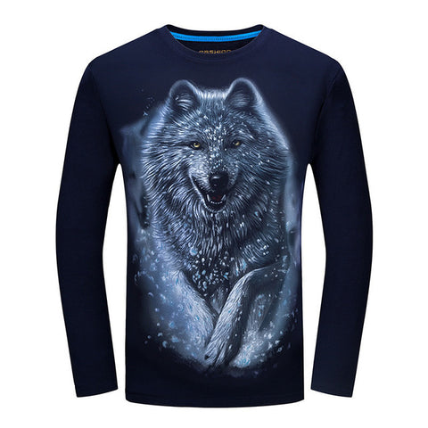 2017 Cheapest Fashion Men t-shirt long sleeve cool design 3d funny t shirt homme Wolf Printed casual top Plus Size 6XL wholesale - Wolfmall