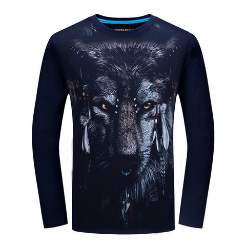 2017 Cheapest Fashion Men t-shirt long sleeve cool design 3d funny t shirt homme Wolf Printed casual top Plus Size 6XL wholesale - Wolfmall