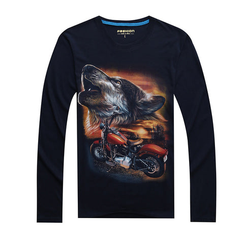 2017 Cheapest Fashion Men t-shirt long sleeve cool design 3d funny t shirt homme Wolf Printed casual top Plus Size 6XL wholesale - Wolfmall