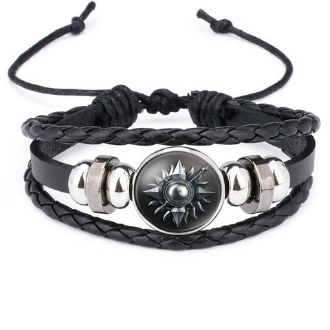 NingXiang Game of Thrones House Stark Wolf Glass Cabochon Leather Bracelets Multi Layers Weave Handmade Punk Black Men Bracelets - Wolfmall
