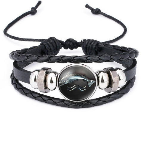 NingXiang Game of Thrones House Stark Wolf Glass Cabochon Leather Bracelets Multi Layers Weave Handmade Punk Black Men Bracelets - Wolfmall