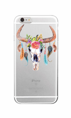 Fashion Boho Dream Catcher Wolf Feather skull Soft TPU Phone Case Funda For iPhone 7Plus 7 6 6S 5 5S SE 8 8Plus X Samsung S8 S8P - Wolfmall