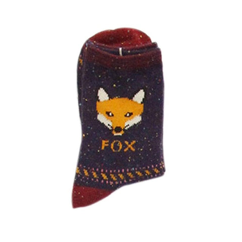 Women Girl Warm Socks Autumn Winter Animal Pattern Thicker Wool Harajuku Sock Fox Wolf Random Color Delivery - Wolfmall