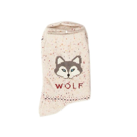 Women Girl Warm Socks Autumn Winter Animal Pattern Thicker Wool Harajuku Sock Fox Wolf Random Color Delivery - Wolfmall