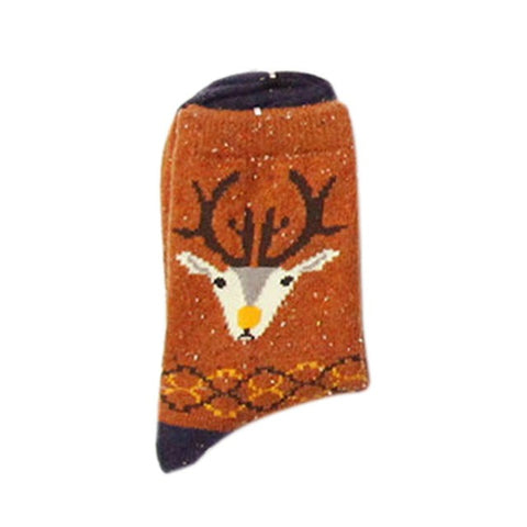 Women Girl Warm Socks Autumn Winter Animal Pattern Thicker Wool Harajuku Sock Fox Wolf Random Color Delivery - Wolfmall