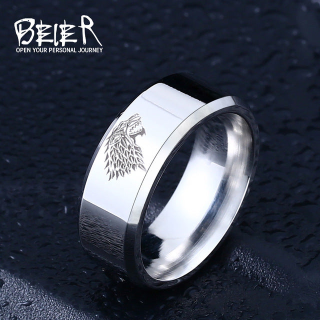Beier 316L Stainless  Steel  Game of Thrones ice wolf House Stark of Winterfell men High Quality Wholesale Fashion Ring LL001 - Wolfmall