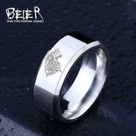 Beier 316L Stainless  Steel  Game of Thrones ice wolf House Stark of Winterfell men High Quality Wholesale Fashion Ring LL001 - Wolfmall