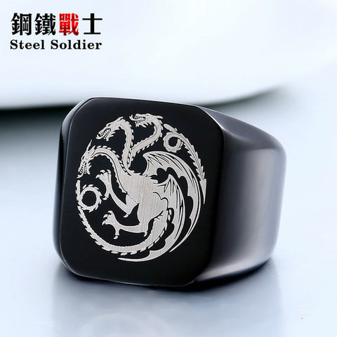 Steel soldier stainless steel men movie style game of thrones fashion popular ring ice wolf men titanium steel jewelry - Wolfmall