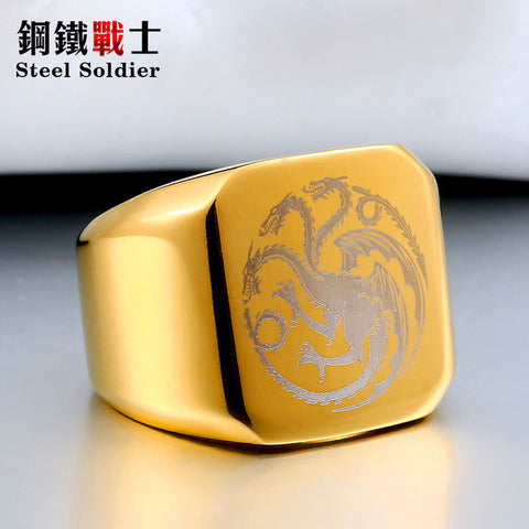 Steel soldier stainless steel men movie style game of thrones fashion popular ring ice wolf men titanium steel jewelry - Wolfmall