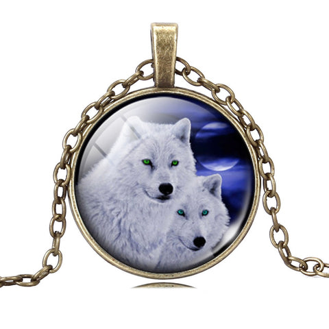LIEBE ENGEL Cool Teen Wolf Pendant Necklace Vintage Bronze Statement Chain Jewelry Summer Style Glass Cabochon Necklace Women - Wolfmall