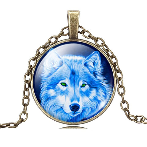 LIEBE ENGEL Cool Teen Wolf Pendant Necklace Vintage Bronze Statement Chain Jewelry Summer Style Glass Cabochon Necklace Women - Wolfmall