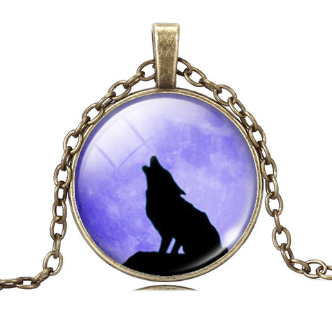 LIEBE ENGEL Cool Teen Wolf Pendant Necklace Vintage Bronze Statement Chain Jewelry Summer Style Glass Cabochon Necklace Women - Wolfmall