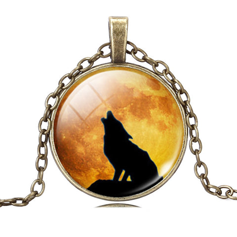 LIEBE ENGEL Cool Teen Wolf Pendant Necklace Vintage Bronze Statement Chain Jewelry Summer Style Glass Cabochon Necklace Women - Wolfmall