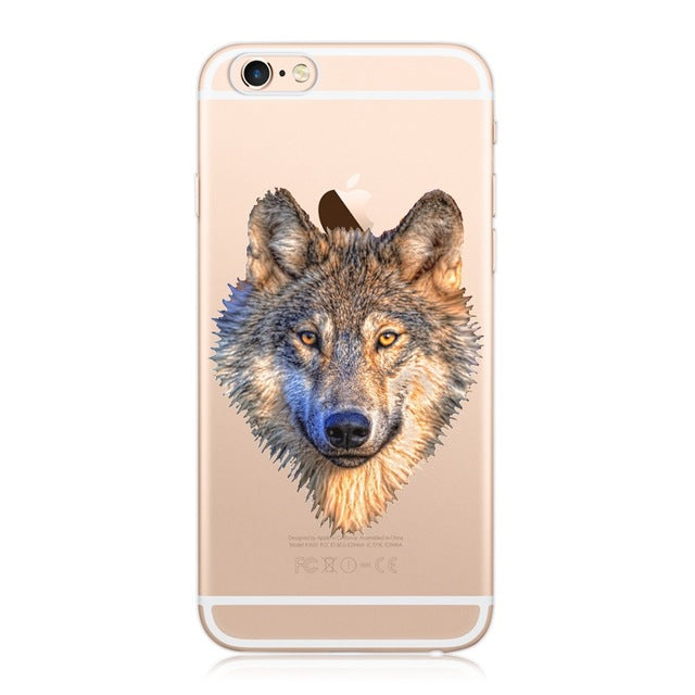 GerTong Animals Lion Wolf Pattern Soft TPU Silicone Case Cover for iPhone SE 5 5S 6 6S 7 Plus Phone Cases Cartoon Capa Coque - Wolfmall
