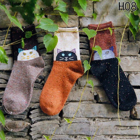 Random Color! Harajuku Animal Fox Wolf Striped Brand Lovely Cute Christmas Thick Wool Cotton Women Girl Crew Socks Winter - Wolfmall