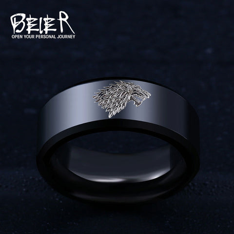 Beier 316L Stainless  Steel  Game of Thrones ice wolf House Stark of Winterfell men High Quality Wholesale Fashion Ring LL001 - Wolfmall