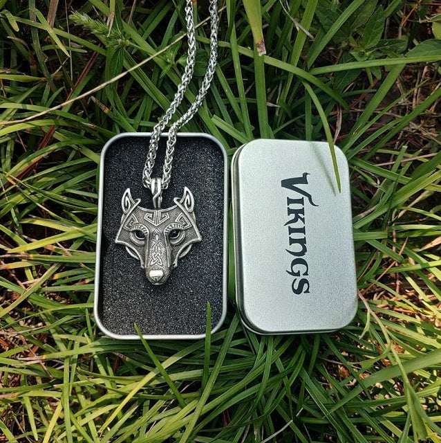 LANGHONG 1pcs Norse Vikings Pendant Necklace Norse Wolf Head Necklace Original Animal Jewelry Wolf Head hange - Wolfmall