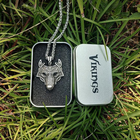 LANGHONG 1pcs Norse Vikings Pendant Necklace Norse Wolf Head Necklace Original Animal Jewelry Wolf Head hange - Wolfmall