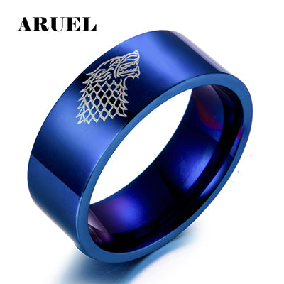 ARUEL Trend Gold Black Silver Color Male Stainless Steel Ring Game of Thrones Ice Wolf House Stark of Winterfell Men Eagle Rings - Wolfmall