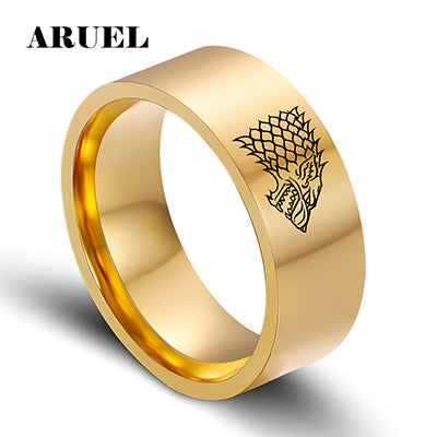 ARUEL Trend Gold Black Silver Color Male Stainless Steel Ring Game of Thrones Ice Wolf House Stark of Winterfell Men Eagle Rings - Wolfmall