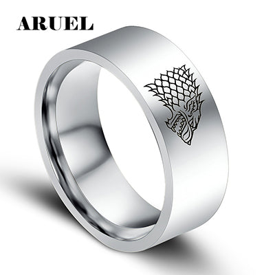 ARUEL Trend Gold Black Silver Color Male Stainless Steel Ring Game of Thrones Ice Wolf House Stark of Winterfell Men Eagle Rings - Wolfmall