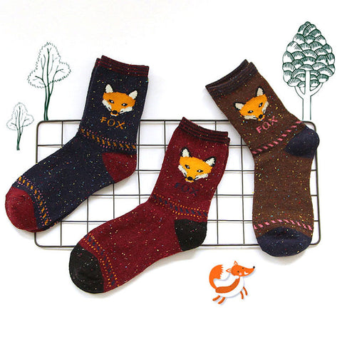 1 PCS Women Casual Socks Animals Patterns Rabbit Wool Socks Autumn Winter Cute Cartoon Fox Wolf Warm Cotton Socks ping - Wolfmall