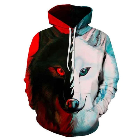 Hot Sale Brand Wolf Printed Hoodies Men 3D Sweatshirt Quality Plus size Pullover Novelty 3XL Streetwear Male Hooded Jacket - Wolfmall