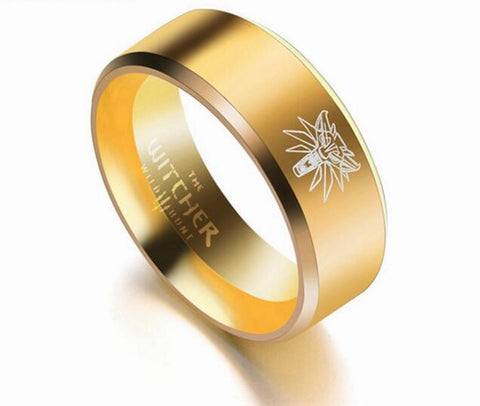New Hot Selling Game The Witcher 3 Black Gold 316L Stainless Steel Ring Wild Hunt Medallion Bike Rings For Men Punk Wolf Jewelry - Wolfmall