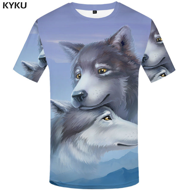KYKU Brand Flame T Shirt Wolf T-shirts Aggressive Anger Shirts 3d T Shirt Animal T-shirt Men Hip Hop 2017 Homme Casual Shirts - Wolfmall