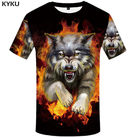 KYKU Brand Flame T Shirt Wolf T-shirts Aggressive Anger Shirts 3d T Shirt Animal T-shirt Men Hip Hop 2017 Homme Casual Shirts - Wolfmall