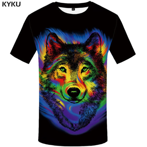 KYKU Brand Flame T Shirt Wolf T-shirts Aggressive Anger Shirts 3d T Shirt Animal T-shirt Men Hip Hop 2017 Homme Casual Shirts - Wolfmall