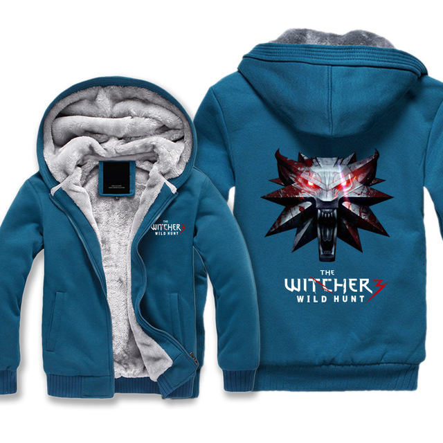 Winter Game The Witcher 3 Wild Hunt Wolf Head Printed Hoodies Super Warm Zip man Coats Sweatshirts plus  large siz - Wolfmall